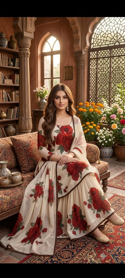 Veezal - 3 piece Lawn silk frock style Printed suit - VL1469