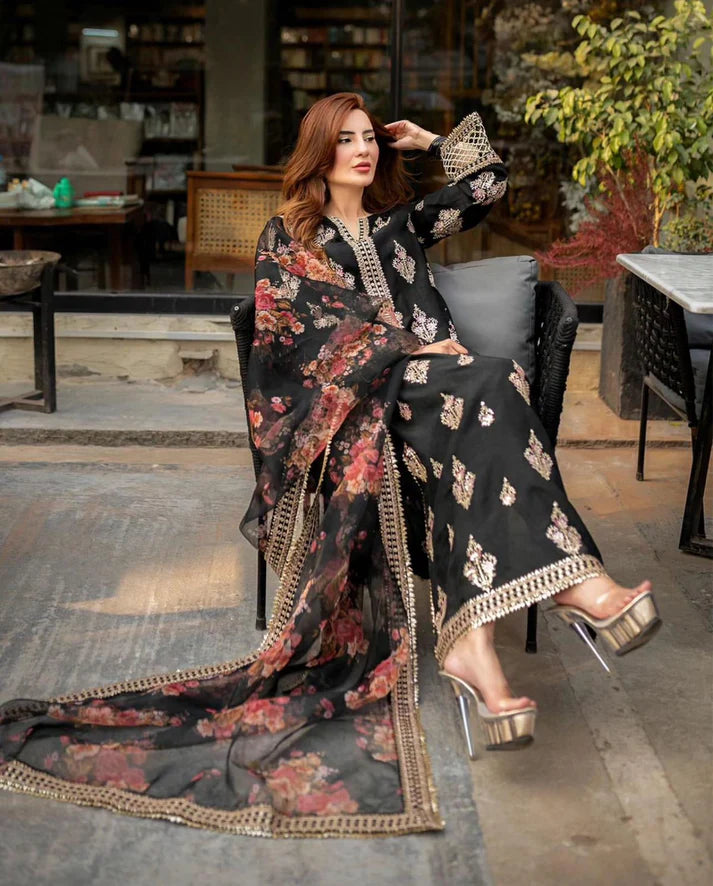 Mushq - 3PC Dhanak ChickenKari Embroidered Suit - VL1220