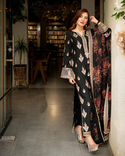 Mushq - 3PC Dhanak ChickenKari Embroidered Suit - VL1220