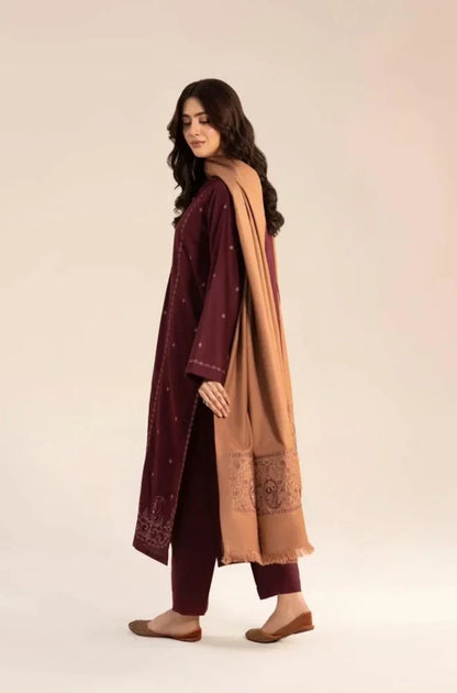 Sapphire - 3PC Dhanak Embroidered Shirt With Wool Embroidered Dupatta and Trouser - VL1689