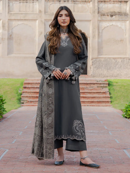 izel - Winter 3PC Dhanak Embroidered Suit - VL1252