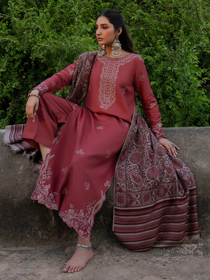 izel - Winter 3PC Dhanak Embroidered Suit - VL1227
