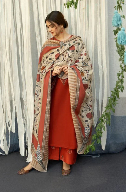 Urge - 3PC Dhanak Embroidered Shirt With Dhanak Printed Dupatta and Trouser - VL1677