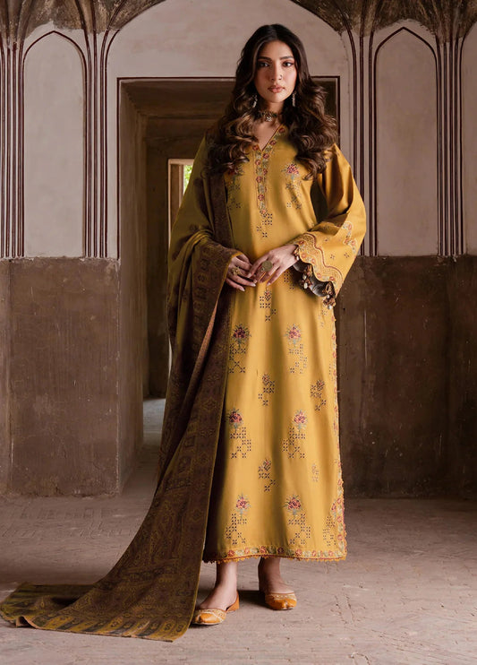 IZEL-3PC DHANAK EMBROIDERED SHIRT WITH COURTRAI WOOL PRINT SHAWL - VL1272