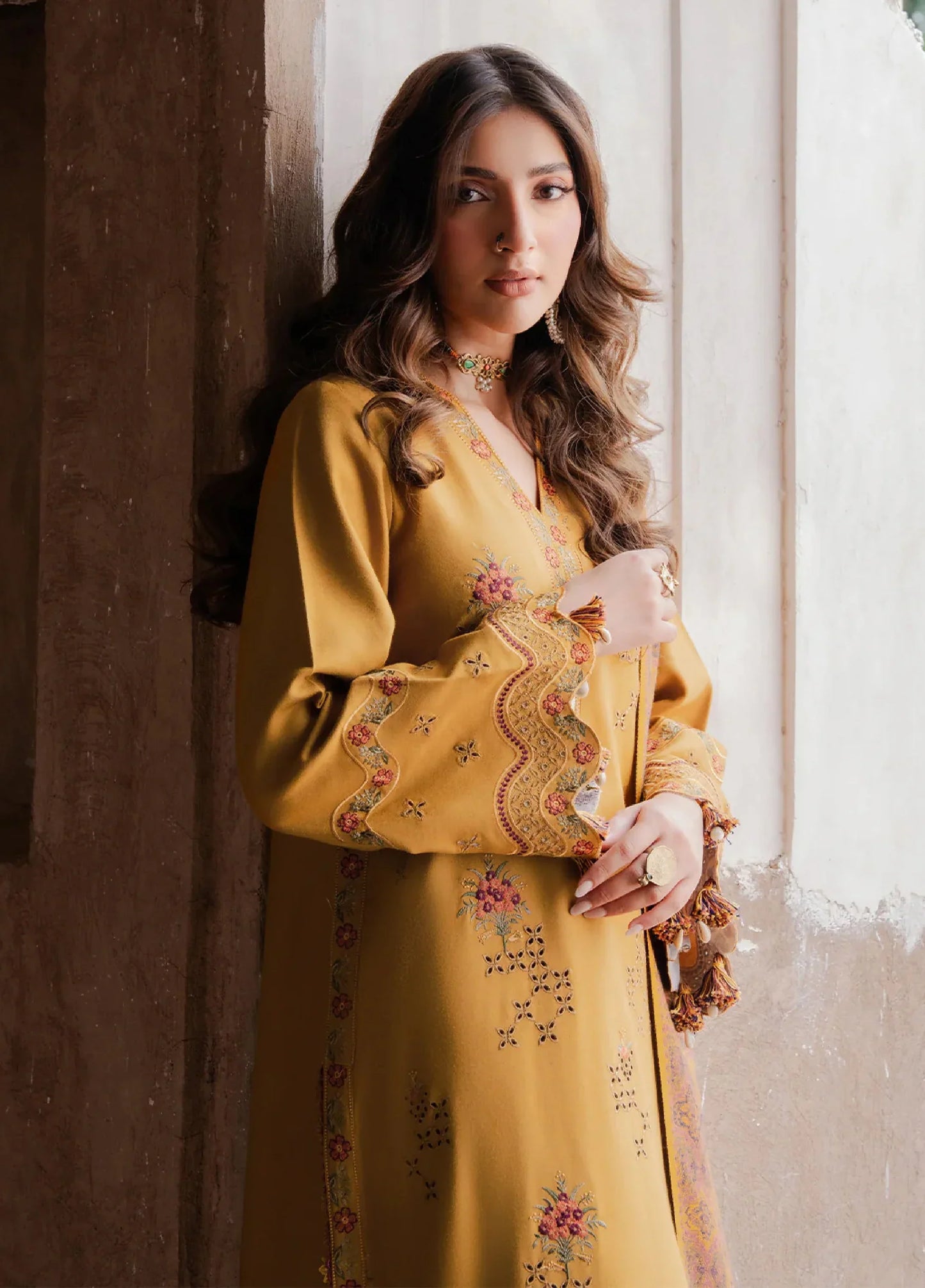 IZEL-3PC DHANAK EMBROIDERED SHIRT WITH COURTRAI WOOL PRINT SHAWL - VL1272