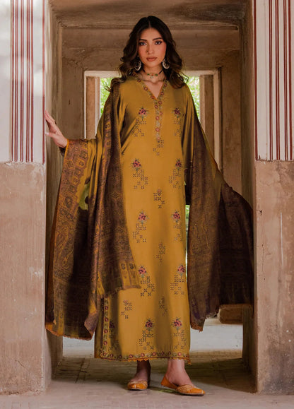 IZEL-3PC DHANAK EMBROIDERED SHIRT WITH COURTRAI WOOL PRINT SHAWL - VL1272