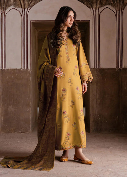 IZEL-3PC DHANAK EMBROIDERED SHIRT WITH COURTRAI WOOL PRINT SHAWL - VL1272