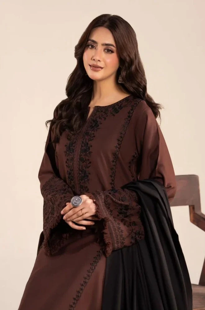 Lazuli - 3PC Dhanak Embroidered Shirt With Pashmina Embroidered Dupatta and Trouser - VL1685