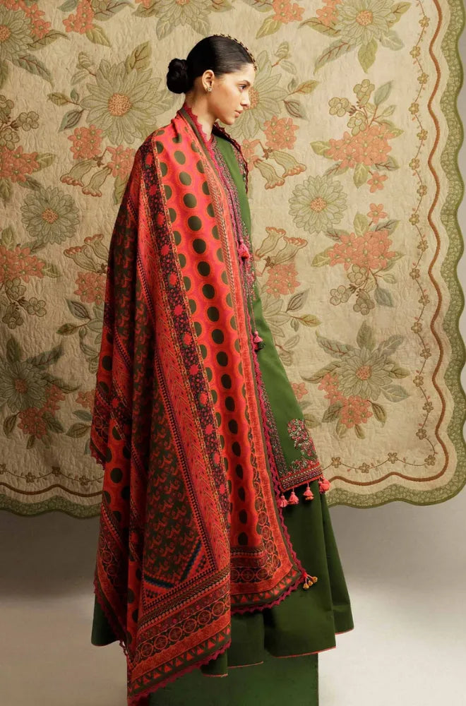 Hussain Rehar - 3PC Dhanak Embroidered Shirt With Pashmina Printed Dupatta and Trouser - VL1681