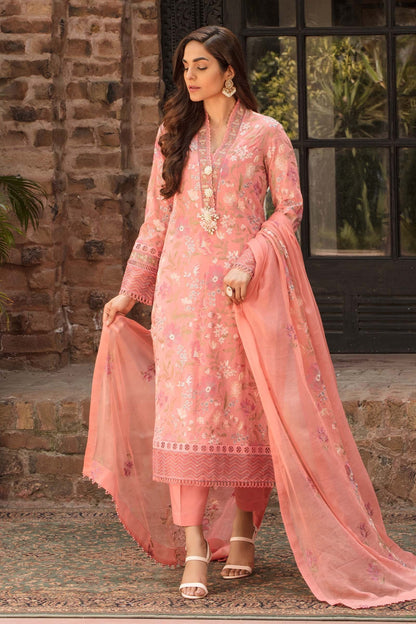 VL75 Bareeze -Embroidered 3pc Lawn dress with embroidered chiffon dupatta