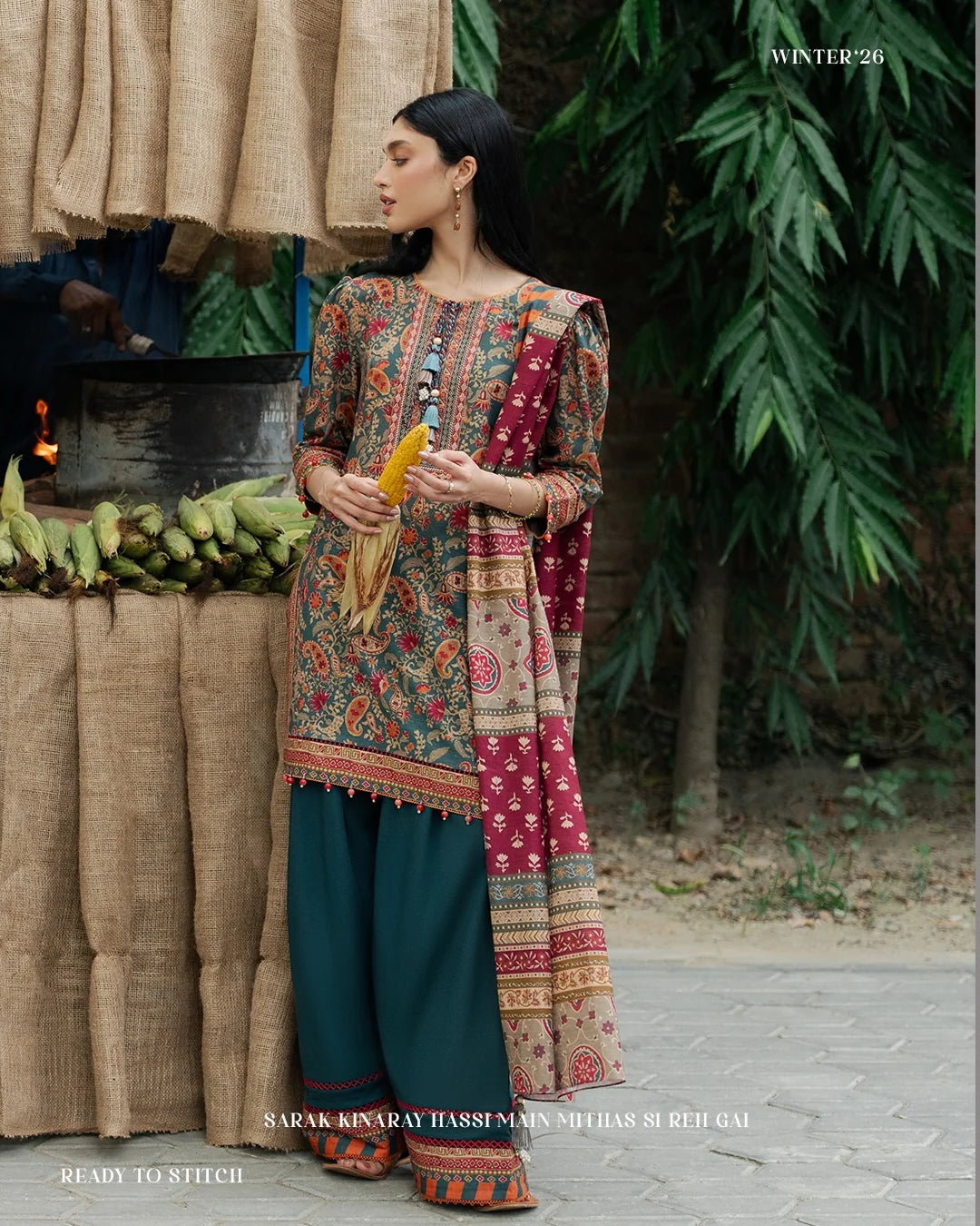 Alkaram - Winter 3PC Karandi Digital Print Dress - VL1704