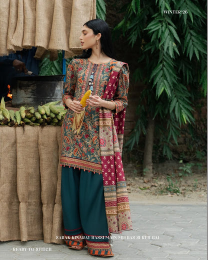 Alkaram - Winter 3PC Karandi Digital Print Dress - VL1704