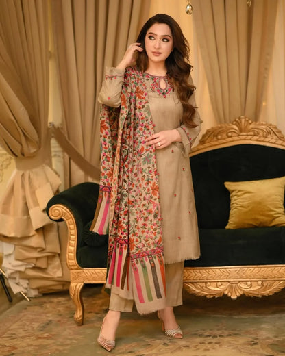 Winter 3PC Dhanak Embroidered Suit - VL 1401