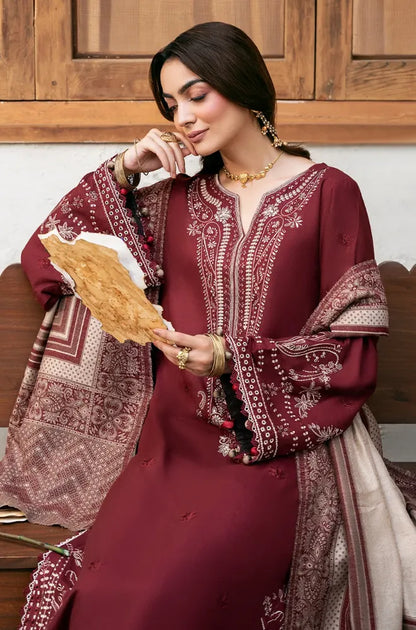 Izel - 3PC Dhanak Embroidered Shirt With Pashmina Printed Dupatta and Trouser - VL1684