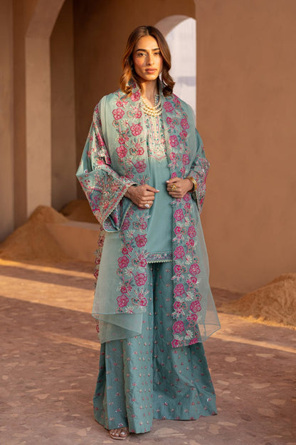 Veezal - 3PCs Embroidered Lawn Dress With Manaar Dupatta - VL1307