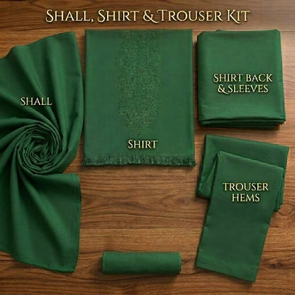 VL1604 Premium Emerald Green 3-Piece Unstitched Suit With Matching Shawl