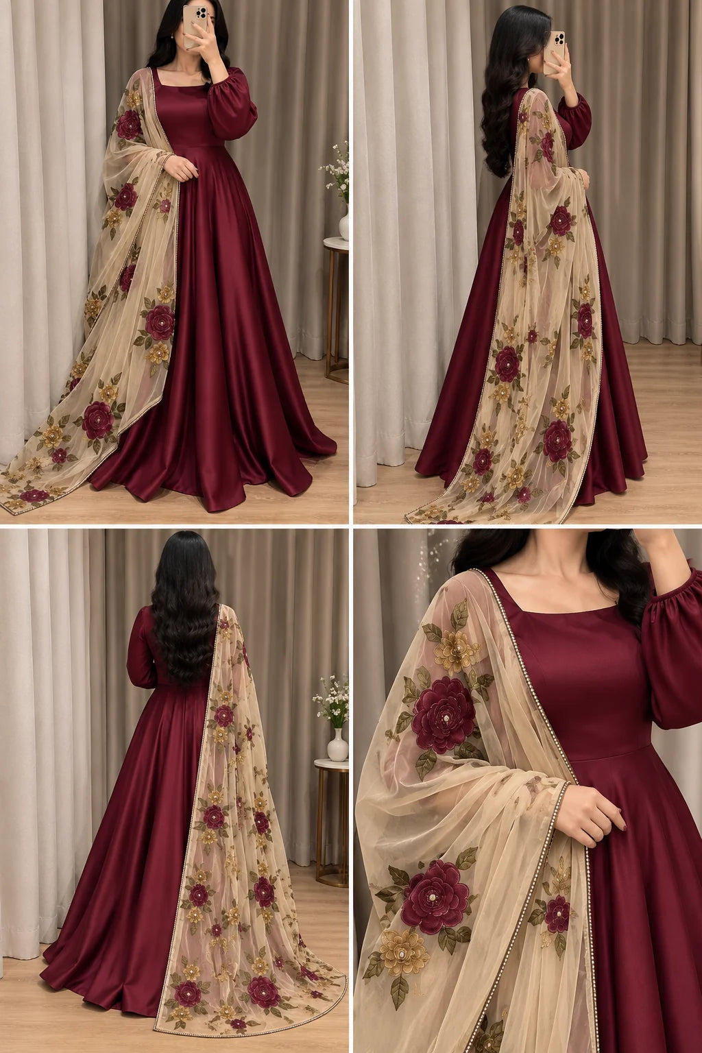 Veezal - 3 Piece Silk Frock Style Printed Suit - VL 1671