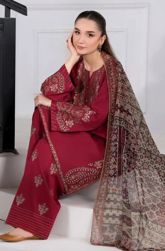 Sapphire - 3PC Dhanak Embroidered Shirt With Pashmina Printed Dupatta and Trouser - VL1675