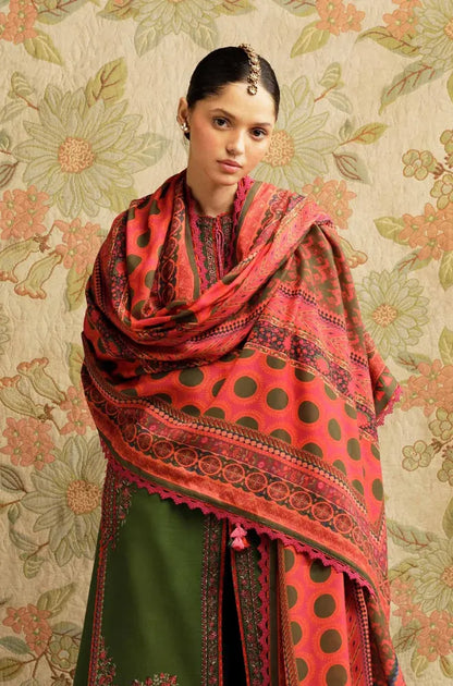 Hussain Rehar - 3PC Dhanak Embroidered Shirt With Pashmina Printed Dupatta and Trouser - VL1681
