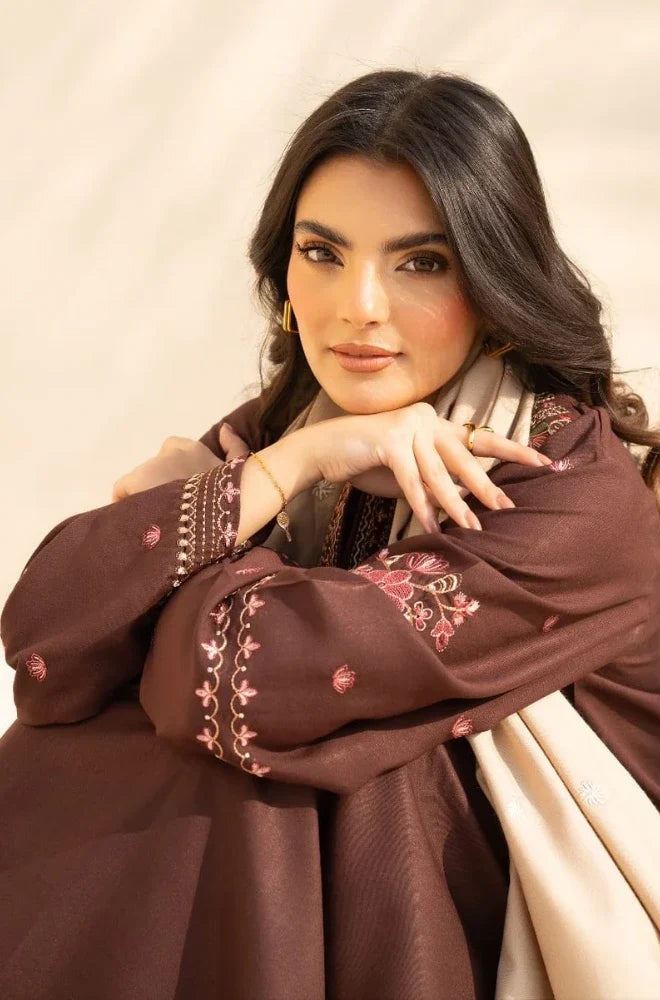 3PC Dhanak Embroidered Shirt With Wool Printed Dupatta and Trouser - VL1607