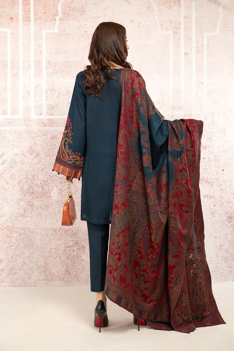 VL658 3PC Khaddar Embroidered Suit with Printed Wool Shawl