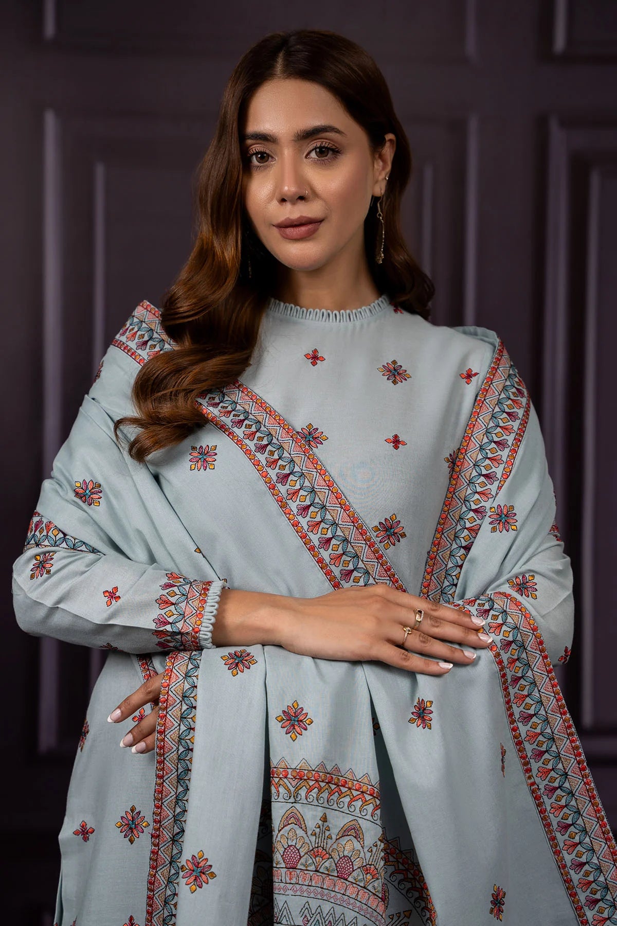 Asim Jofa - Winter 3PC Dhanak Embroidered Suit - VL1165