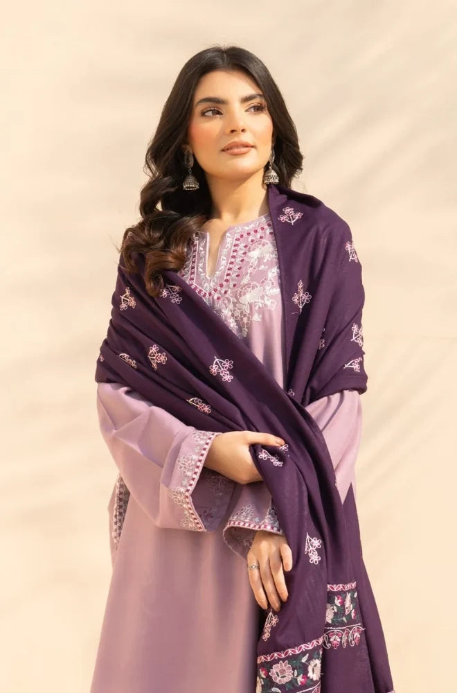 Izel - 3PC Dhanak Embroidered Shirt With Pashmina Embroidered Dupatta and Trouser - VL1608