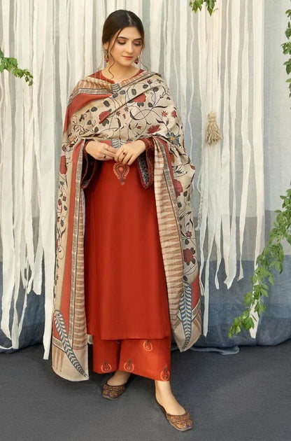 Urge - 3PC Dhanak Embroidered Shirt With Dhanak Printed Dupatta and Trouser - VL1677