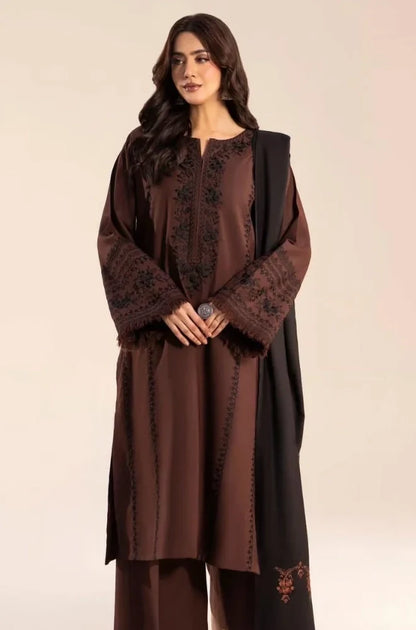Lazuli - 3PC Dhanak Embroidered Shirt With Pashmina Embroidered Dupatta and Trouser - VL1685