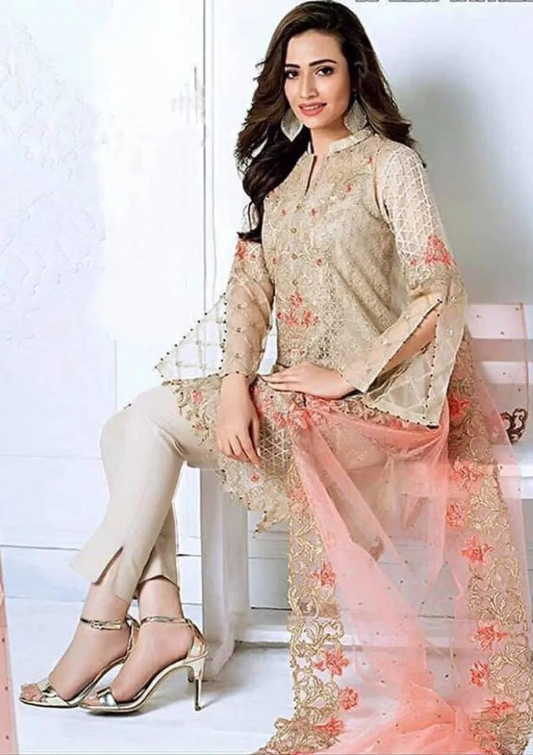 VL308 Gull Ahmed Embroidered 3pc Lawn dress with embroidered Bamber chiffon dupatta