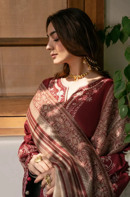 Izel - 3PC Dhanak Embroidered Shirt With Pashmina Printed Dupatta and Trouser - VL1684