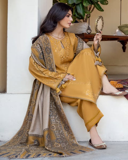 izel - Winter 3PC Dhanak Embroidered Suit - VL1225