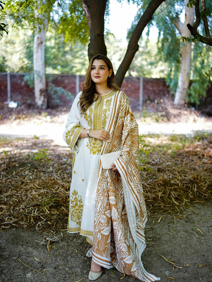 Aneelas - Winter 3PC Dhanak Embroidered Suit - VL1608