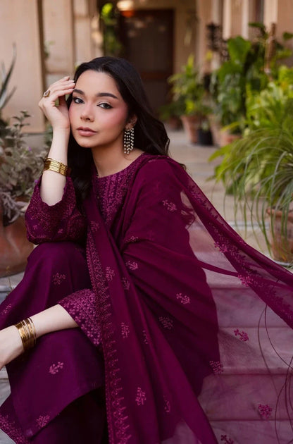 Batik - 3PC Dhanak Embroidered Shirt With Dhanak Embroidered Dupatta and Trouser - VL1705