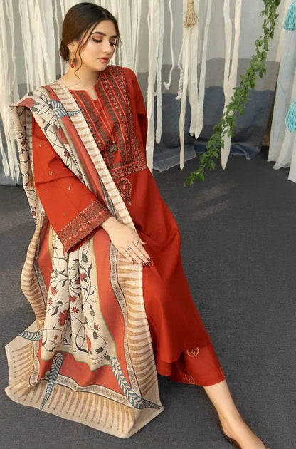 Urge - 3PC Dhanak Embroidered Shirt With Dhanak Printed Dupatta and Trouser - VL1677