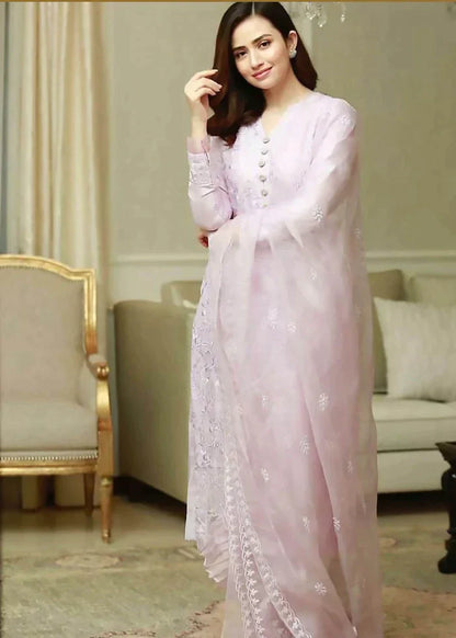 VL407 SANA JAVED - 3PC Lawn Heavy Embroidered Shirt With Bhamber Embroidered Dupatta