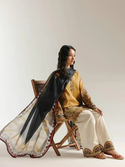 ETHNIC - Winter 3PC Unstitched Dhannak Embroidered Suit - VL 1644