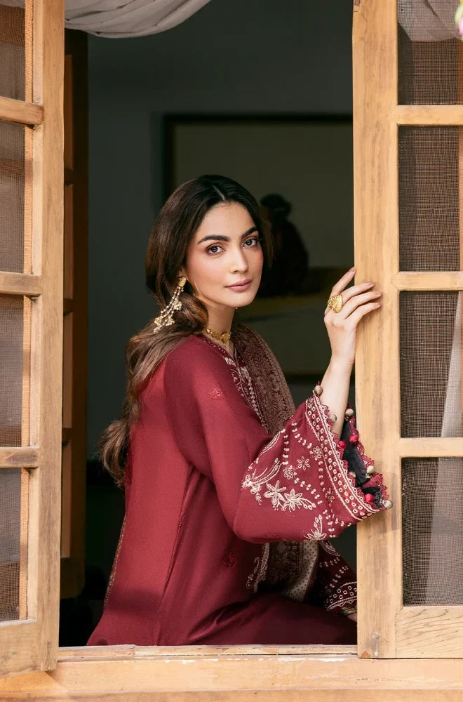Izel - 3PC Dhanak Embroidered Shirt With Pashmina Printed Dupatta and Trouser - VL1684