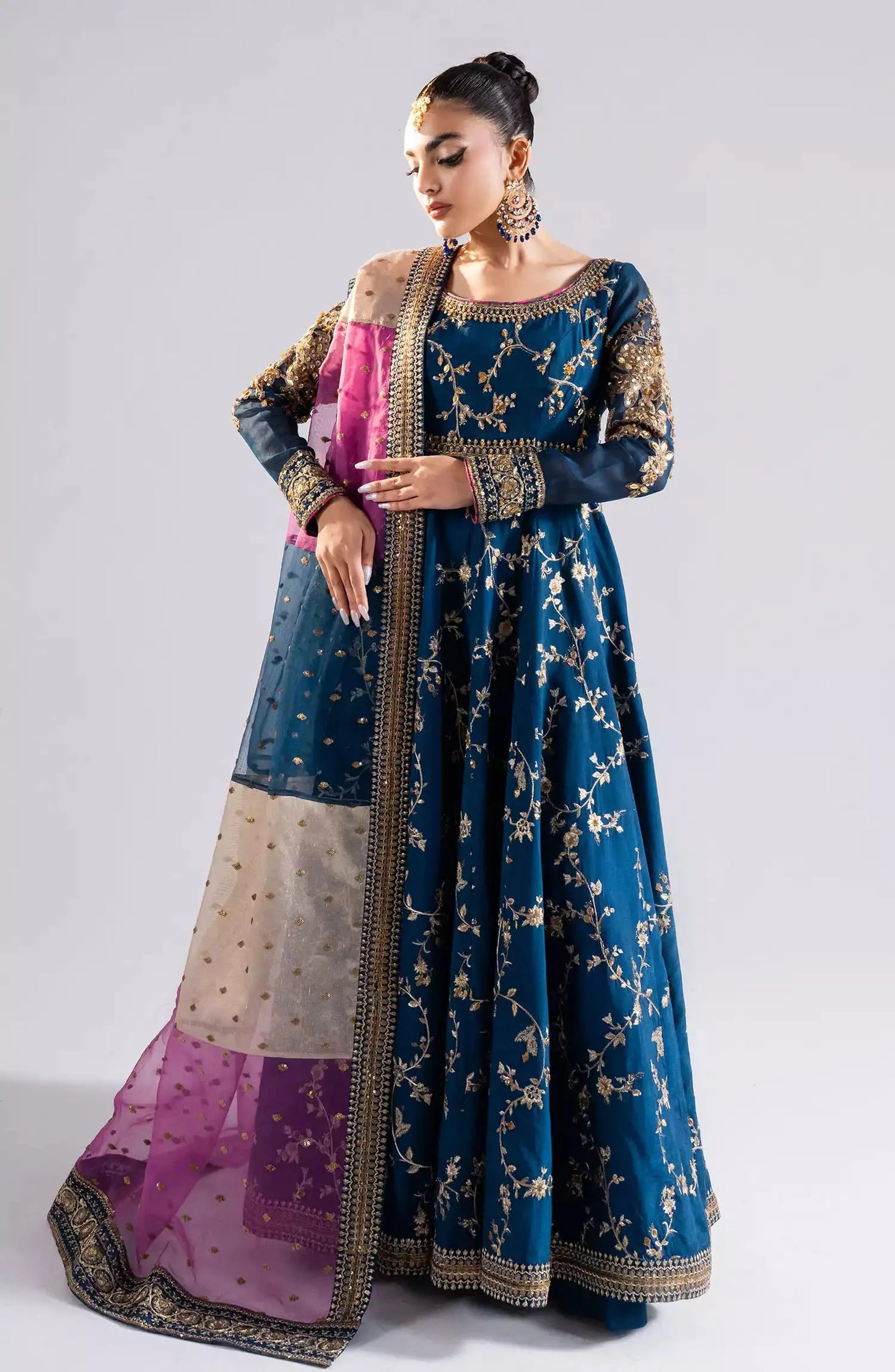 Maryum N Maria 3 piece kataan silk frock style embroidered suit - VL1146