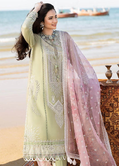 VL786 3 Piece Unstitched Heavy Embroidered Chickan Kari Lawn Suit ( Printed Organza Dupatta )