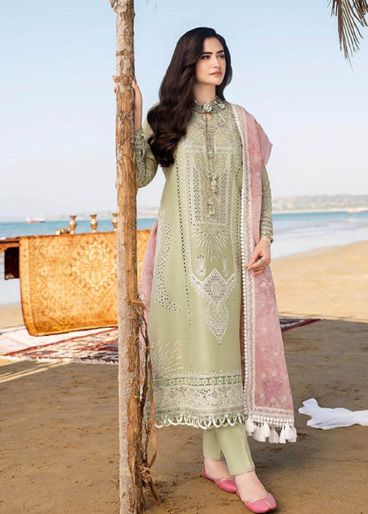 VL786 3 Piece Unstitched Heavy Embroidered Chickan Kari Lawn Suit ( Printed Organza Dupatta )