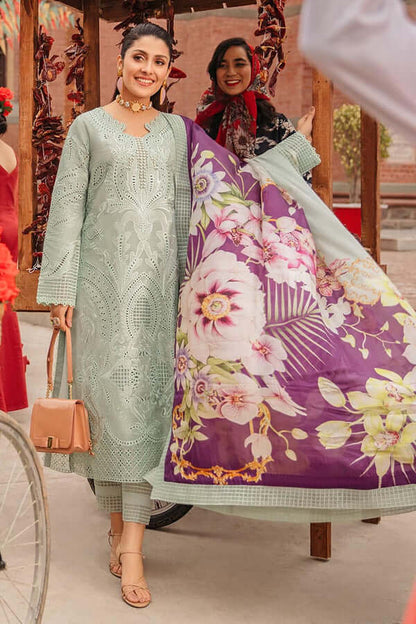 VL785 3 Piece Unstitched Heavy Embroidered Chickan Kari Lawn Suit ( Printed Silk Dupatta )
