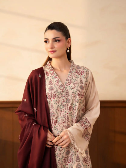 Lazuli - Winter 3PC Dhanak Embroidered Suit - VL 1653