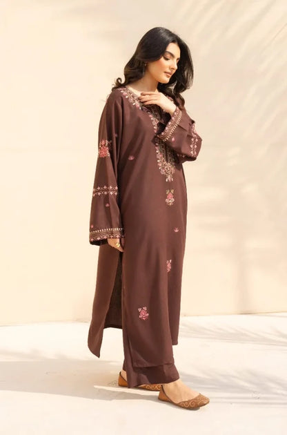 3PC Dhanak Embroidered Shirt With Wool Printed Dupatta and Trouser - VL1607