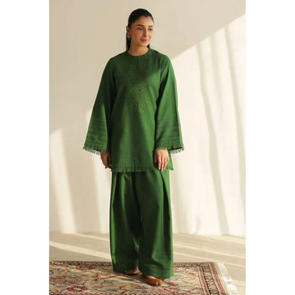 VL1604 Premium Emerald Green 3-Piece Unstitched Suit With Matching Shawl