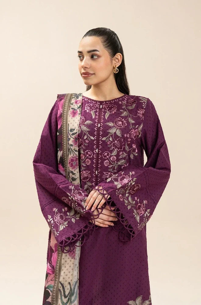 Beechtree - Winter 3PC Dhannak Embroidered Shirt With Wool Printed Dupatta and Trouser - VL 1645