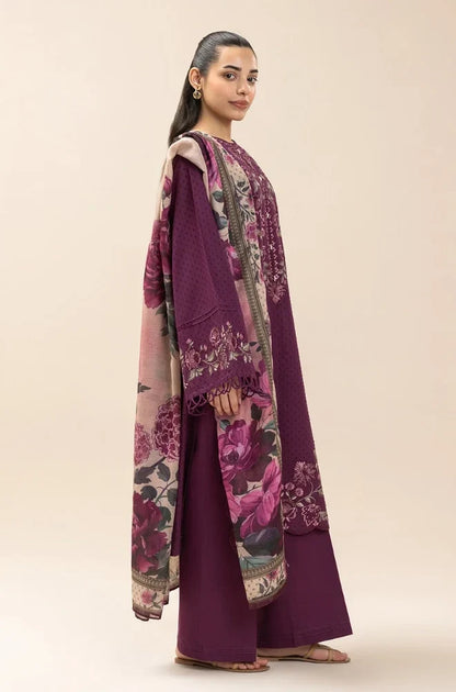 Beechtree - Winter 3PC Dhannak Embroidered Shirt With Wool Printed Dupatta and Trouser - VL 1645