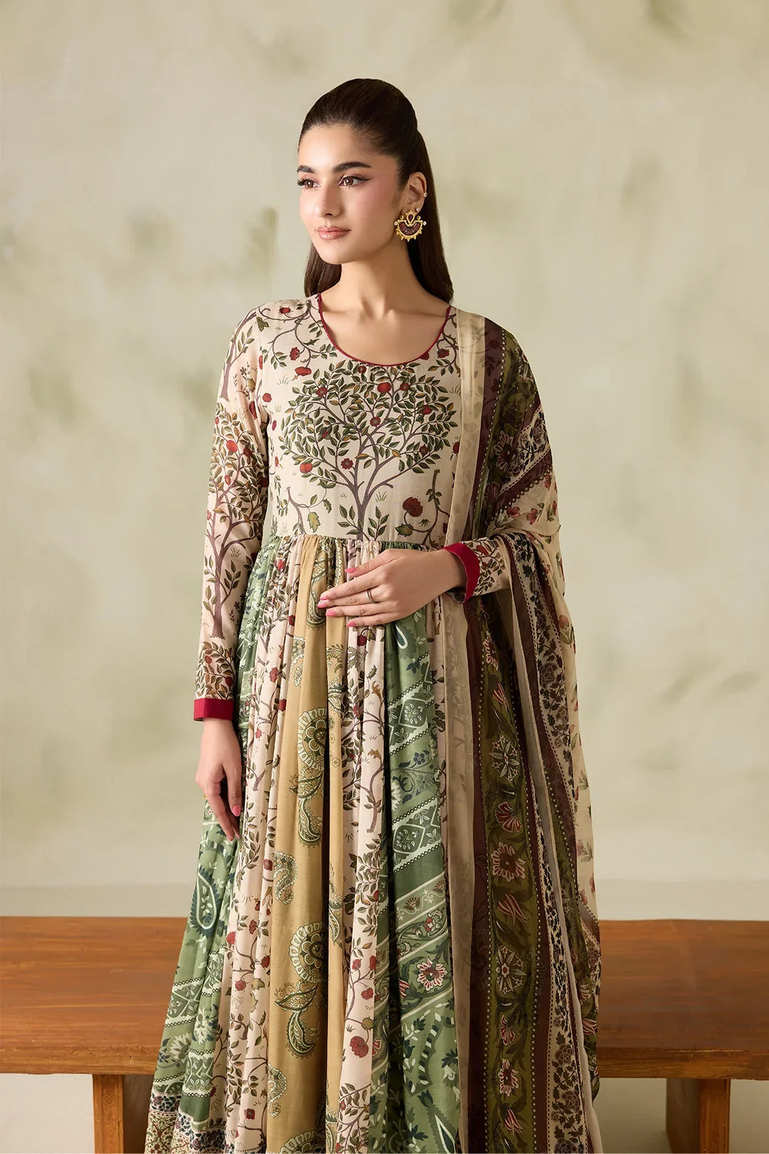 Baroque - Winter 3PC Karandi Digital Print Frock Dress - VL 1657