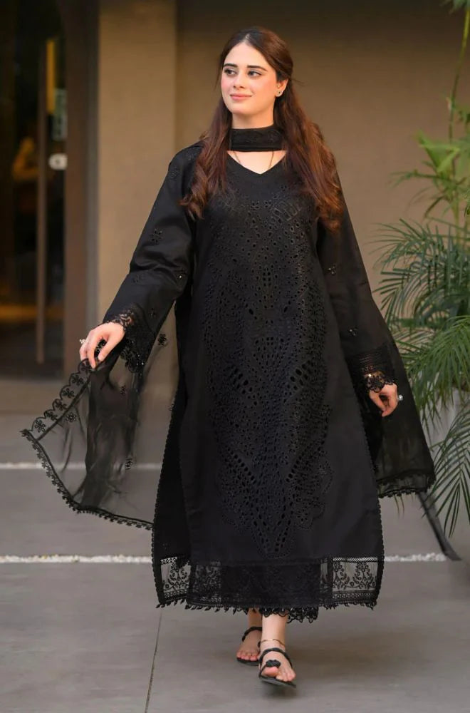 3PC Lawn Chikankari Embroidered Shirt with Monar Embroidered Dupatta and Trouser - VL1440
