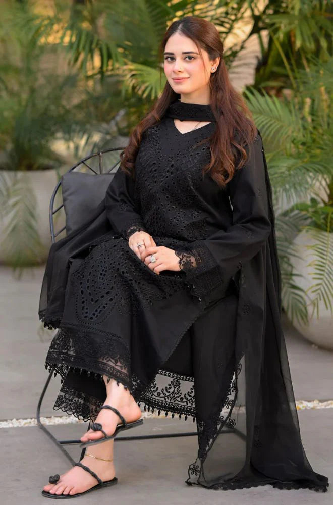 3PC Lawn Chikankari Embroidered Shirt with Monar Embroidered Dupatta and Trouser - VL1440